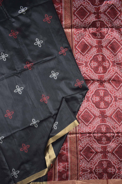 Black  Bandhej Silk Zari Border Saree
