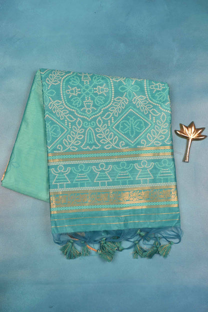Blue Bandhej Silk Zari Border Saree