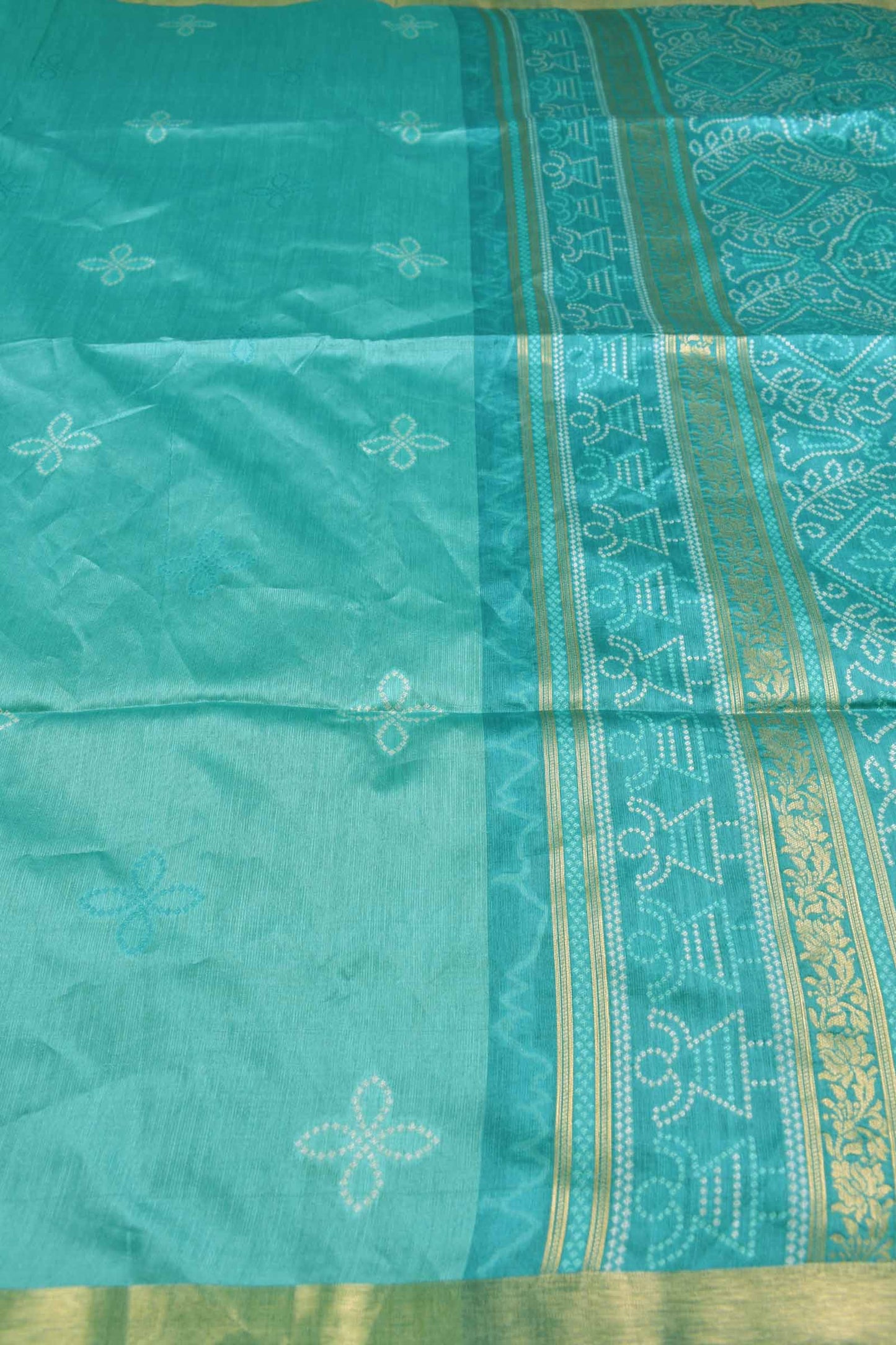 Blue Bandhej Silk Zari Border Saree
