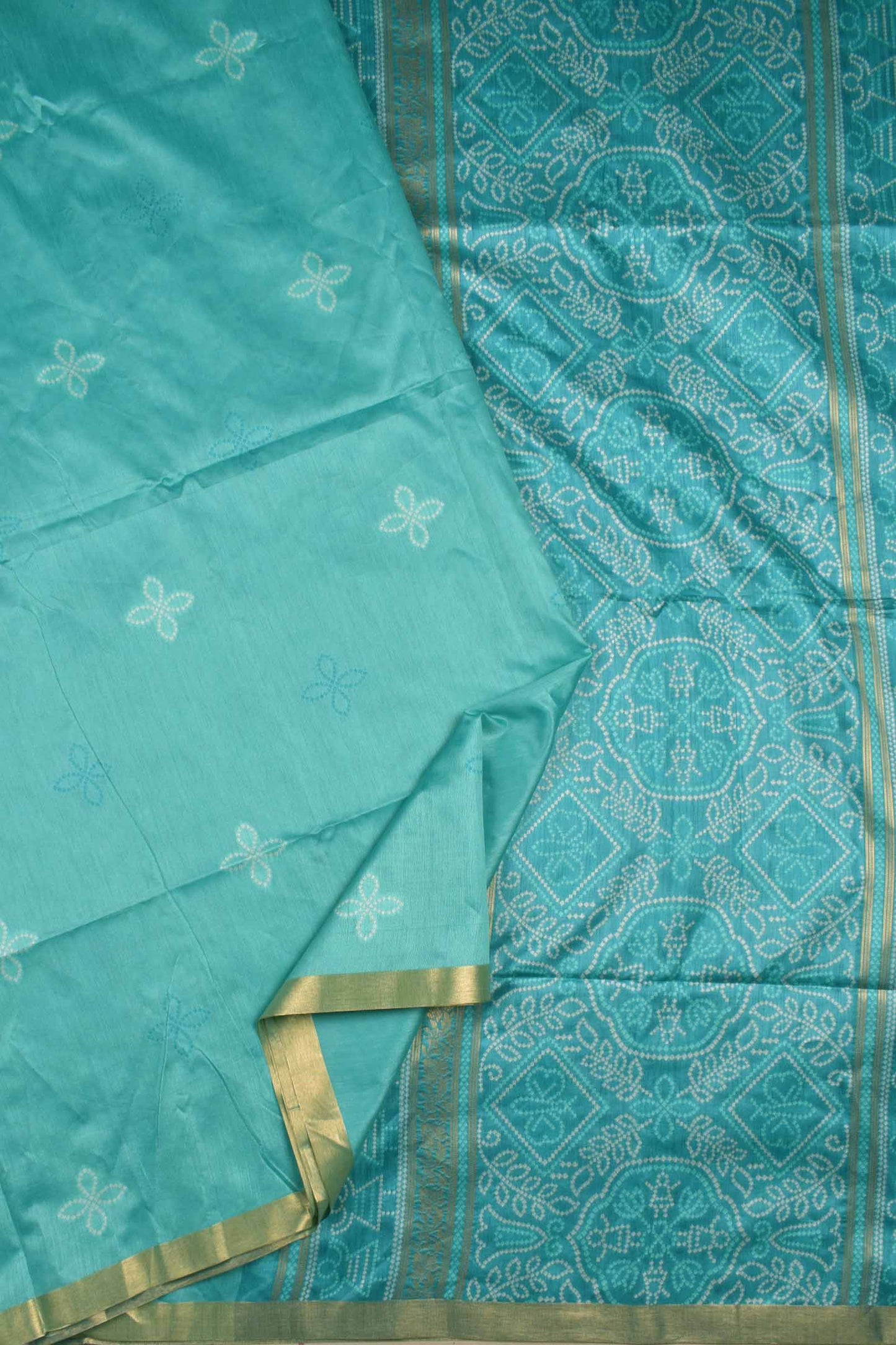 Blue Bandhej Silk Zari Border Saree