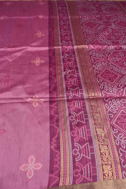 Pink Bandhej Silk Zari Border Saree