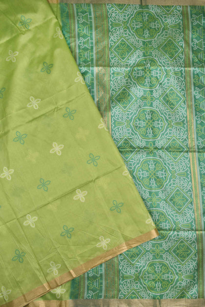 Green  Bandhej  Silk Zari Border Saree
