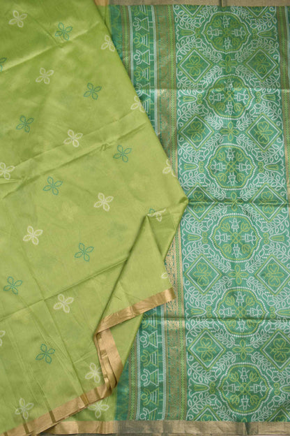 Green  Bandhej  Silk Zari Border Saree