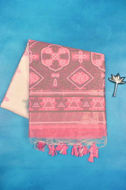 Sandal  Bandhej  Silk Zari Border Saree