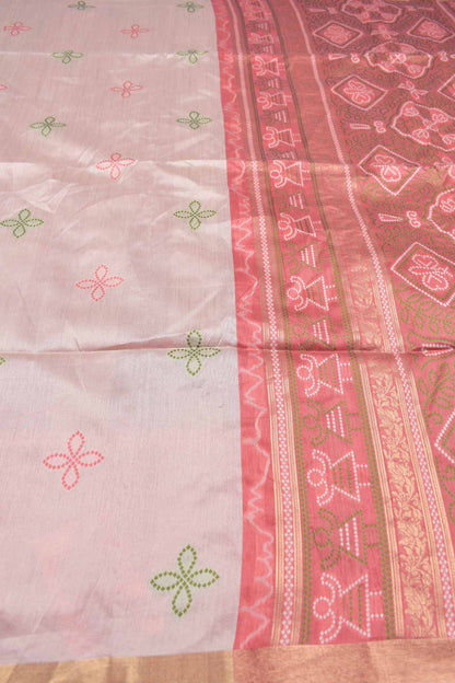 Sandal  Bandhej  Silk Zari Border Saree