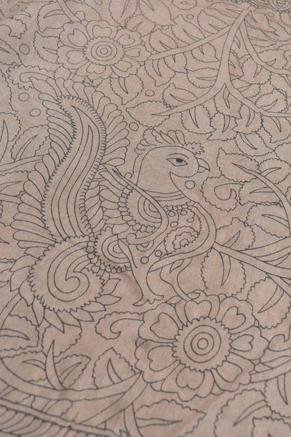 Off White Bengal Cotton  Kalamkari Style Green Zari Border Pallu Saree