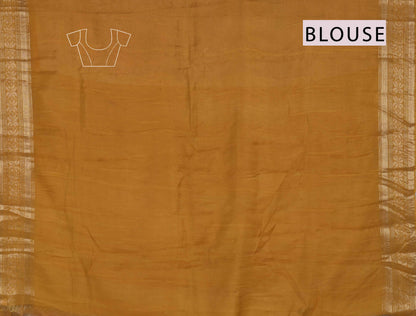 Off White Bengal Cotton  Kalamkari Style Mustard Yellow Zari Border Pallu Saree