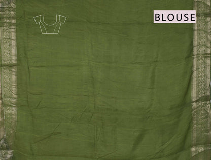 Off White Bengal Cotton  Kalamkari Style Green Zari Border Pallu Saree