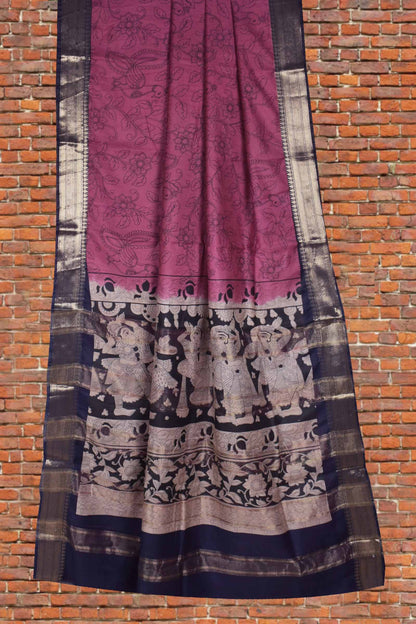 Mulberry Pink Bengal Cotton Peacock Kalamkari Style Zari Pallu Saree