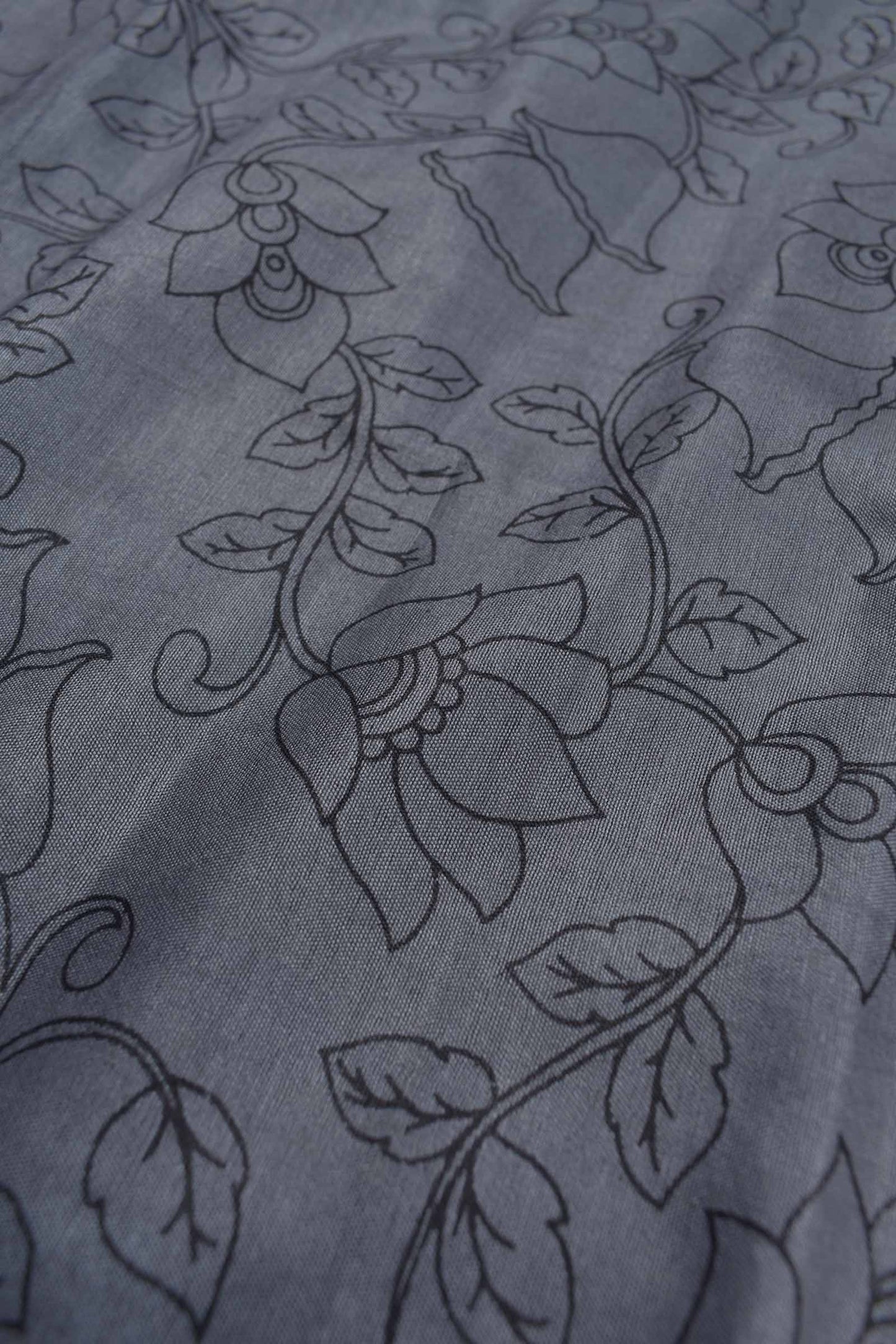 Grey Bengal Cotton Kalamkari Style Zari Border Peacock Pallu Saree