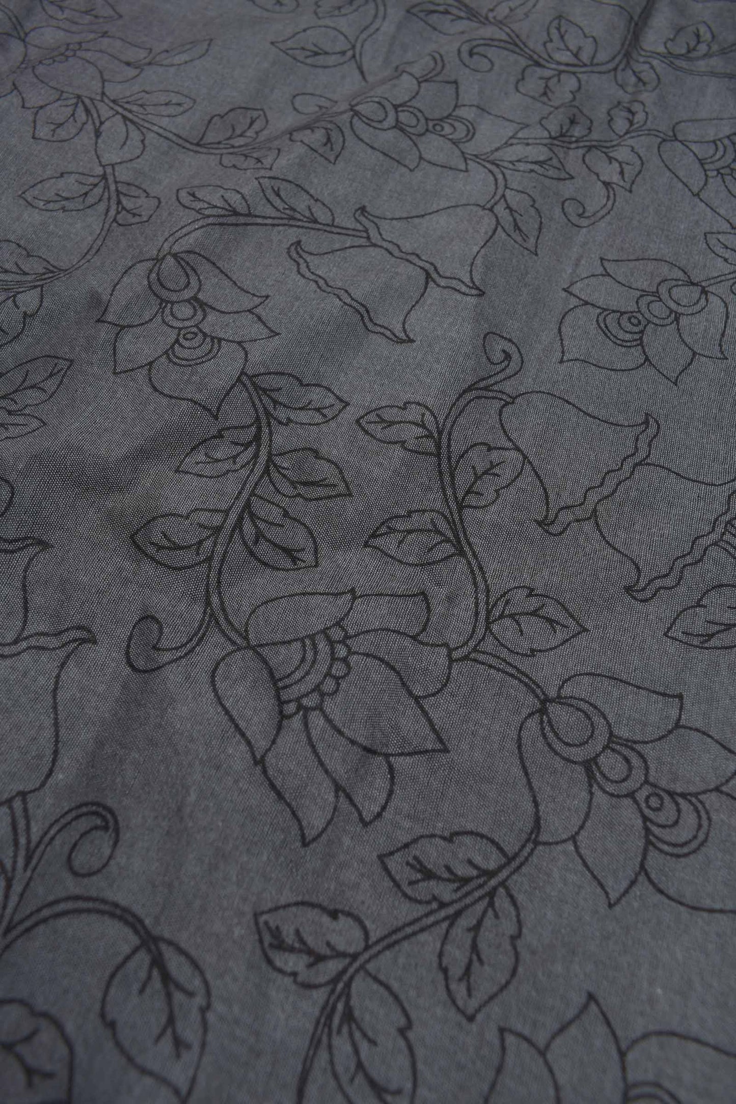 Grey Bengal Cotton Kalamkari Style Zari Border Peacock Pallu Saree