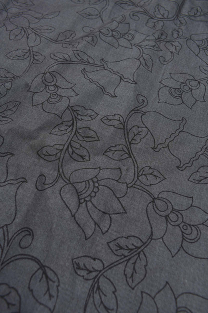 Grey Bengal Cotton Kalamkari Style Zari Border Peacock Pallu Saree