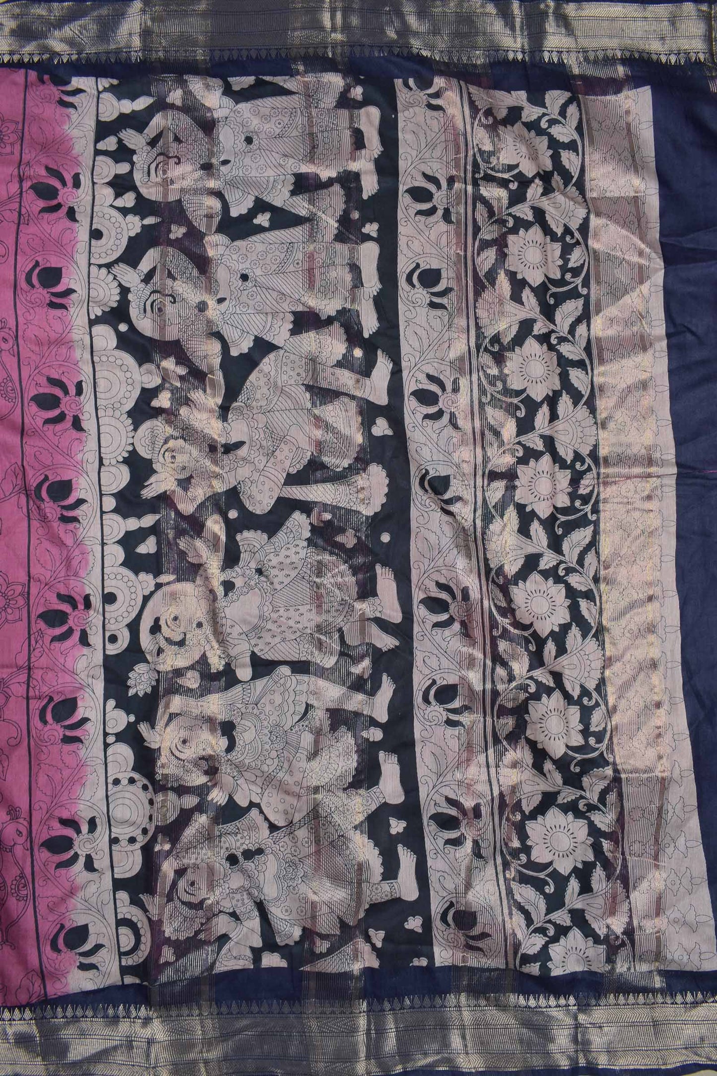 Mulberry Pink Bengal Cotton Peacock Kalamkari Style Zari Pallu Saree
