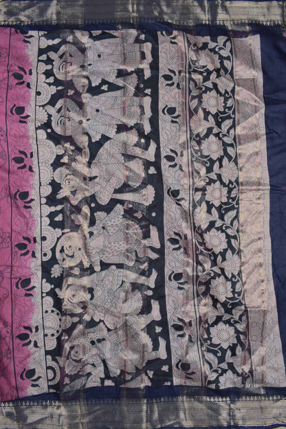 Mulberry Pink Bengal Cotton Peacock Kalamkari Style Zari Pallu Saree