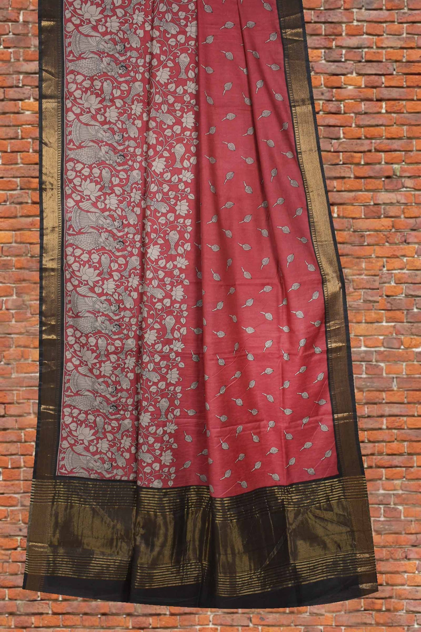 Red Bengal Cotton Rhythms of Sea Zari Pallu Saree