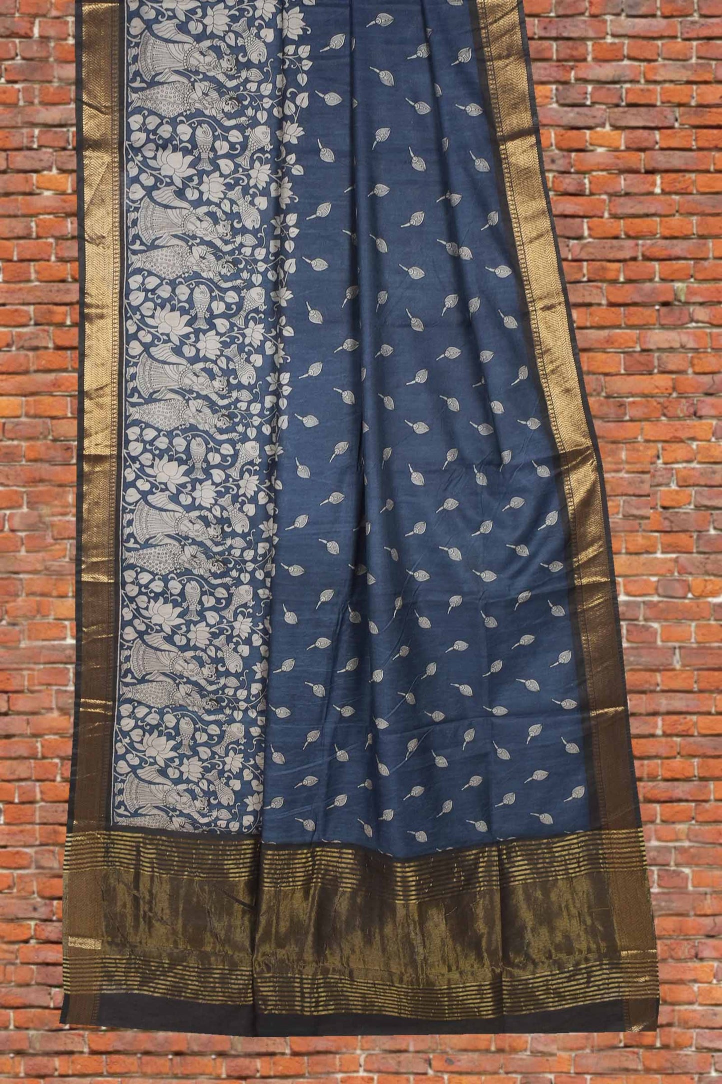 Blue Bengal Cotton Rhythms of Sea Zari Border Saree