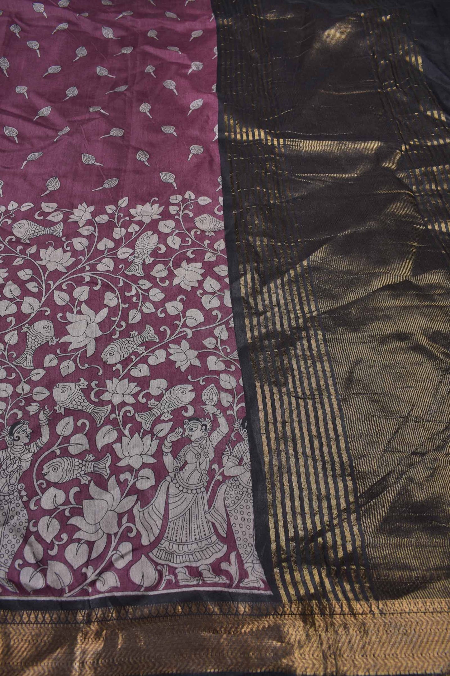 Violet Bengal Cotton Rhythms of Sea Zari Pallu Saree