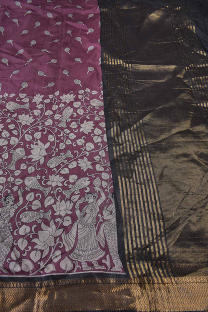 Violet Bengal Cotton Rhythms of Sea Zari Pallu Saree