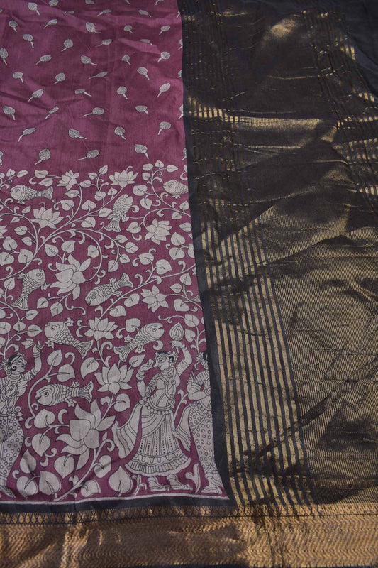 Violet Bengal Cotton Rhythms of Sea Zari Pallu Saree