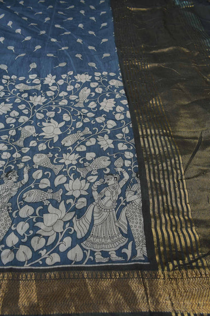 Blue Bengal Cotton Rhythms of Sea Zari Border Saree