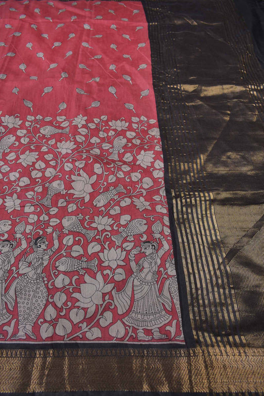 Red Bengal Cotton Rhythms of Sea Zari Pallu Saree