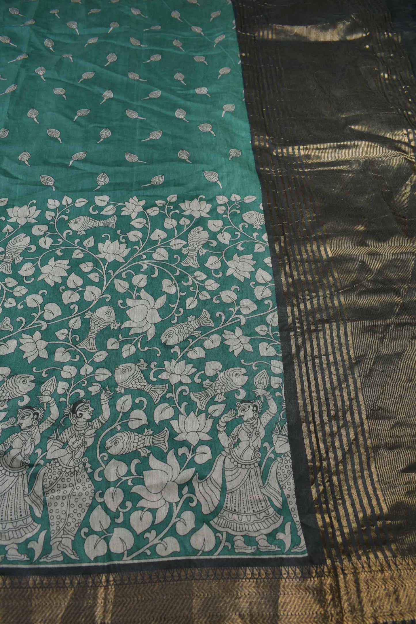 Green Bengal Cotton Rhythms of Sea Zari Pallu Saree
