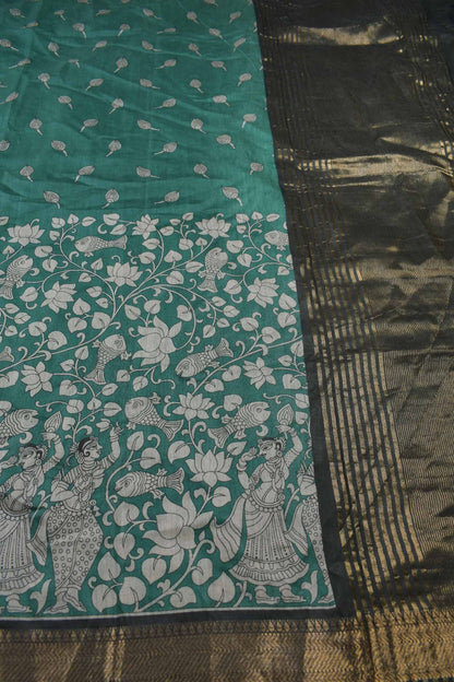 Green Bengal Cotton Rhythms of Sea Zari Pallu Saree