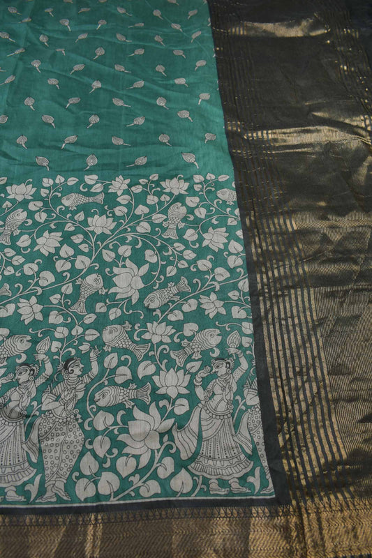 Green Bengal Cotton Rhythms of Sea Zari Pallu Saree