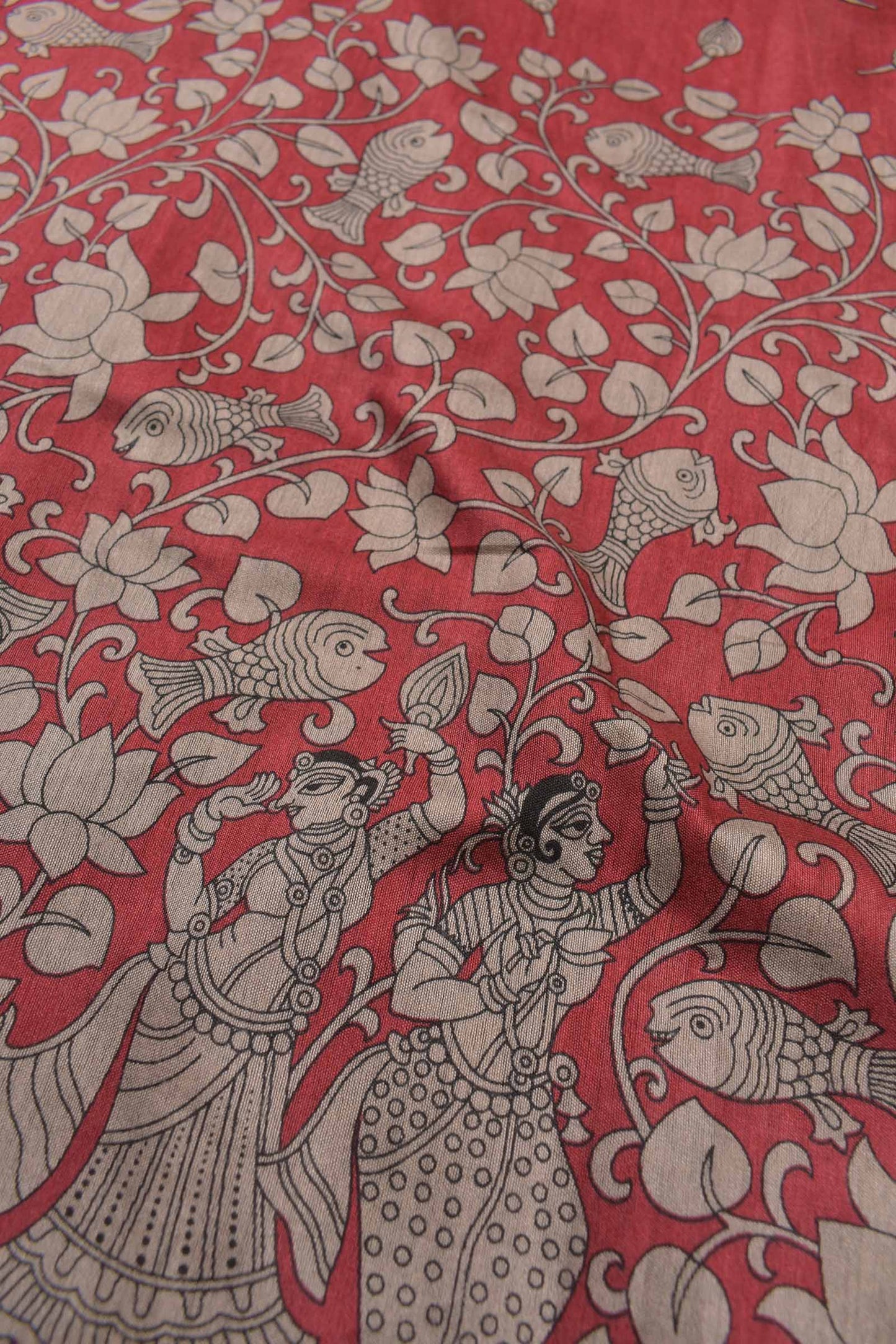 Red Bengal Cotton Rhythms of Sea Zari Pallu Saree