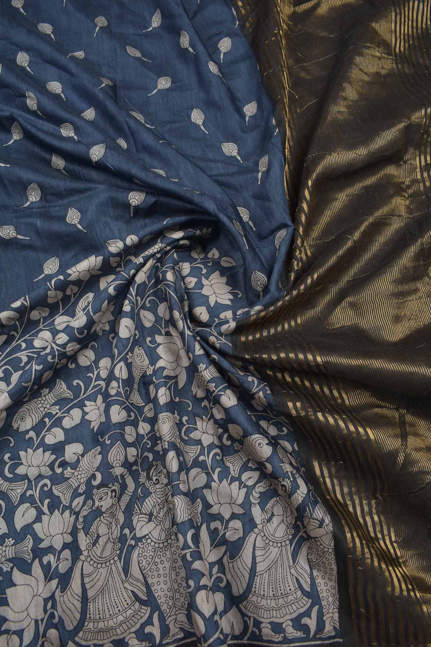 Blue Bengal Cotton Rhythms of Sea Zari Border Saree