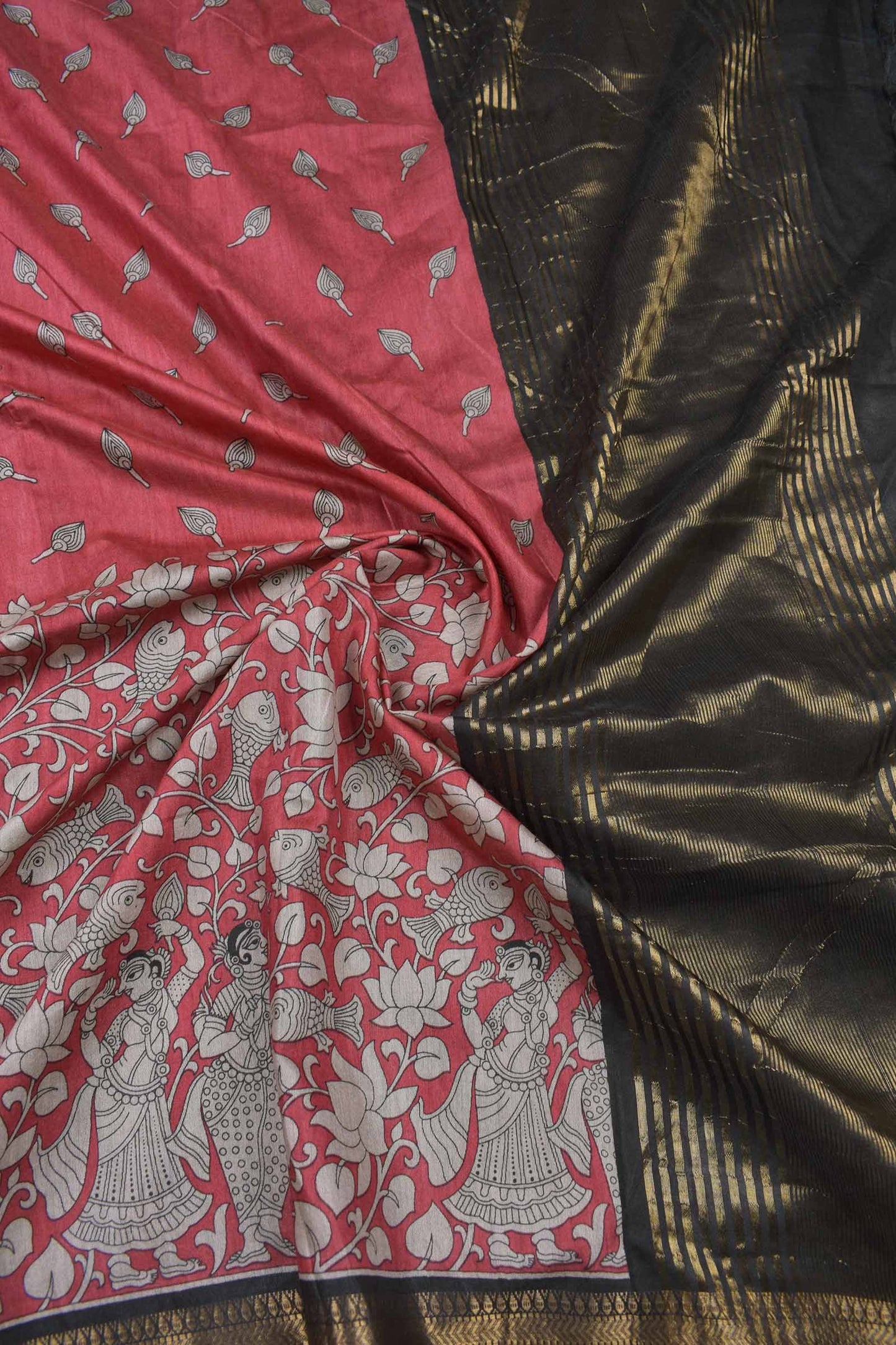 Red Bengal Cotton Rhythms of Sea Zari Pallu Saree