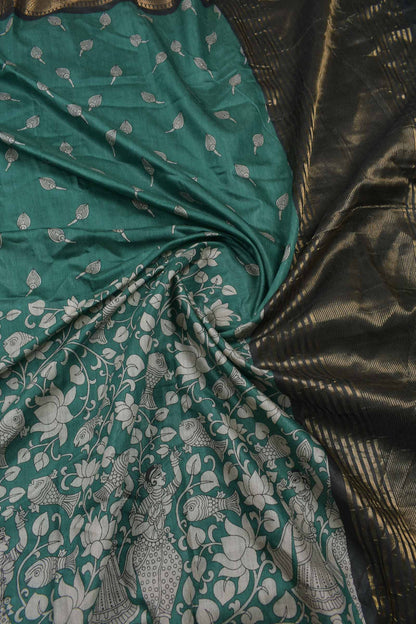 Green Bengal Cotton Rhythms of Sea Zari Pallu Saree