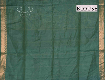 Off White Bengal Cotton Floral Kalamkari Style Peacock Green Zari Border Saree