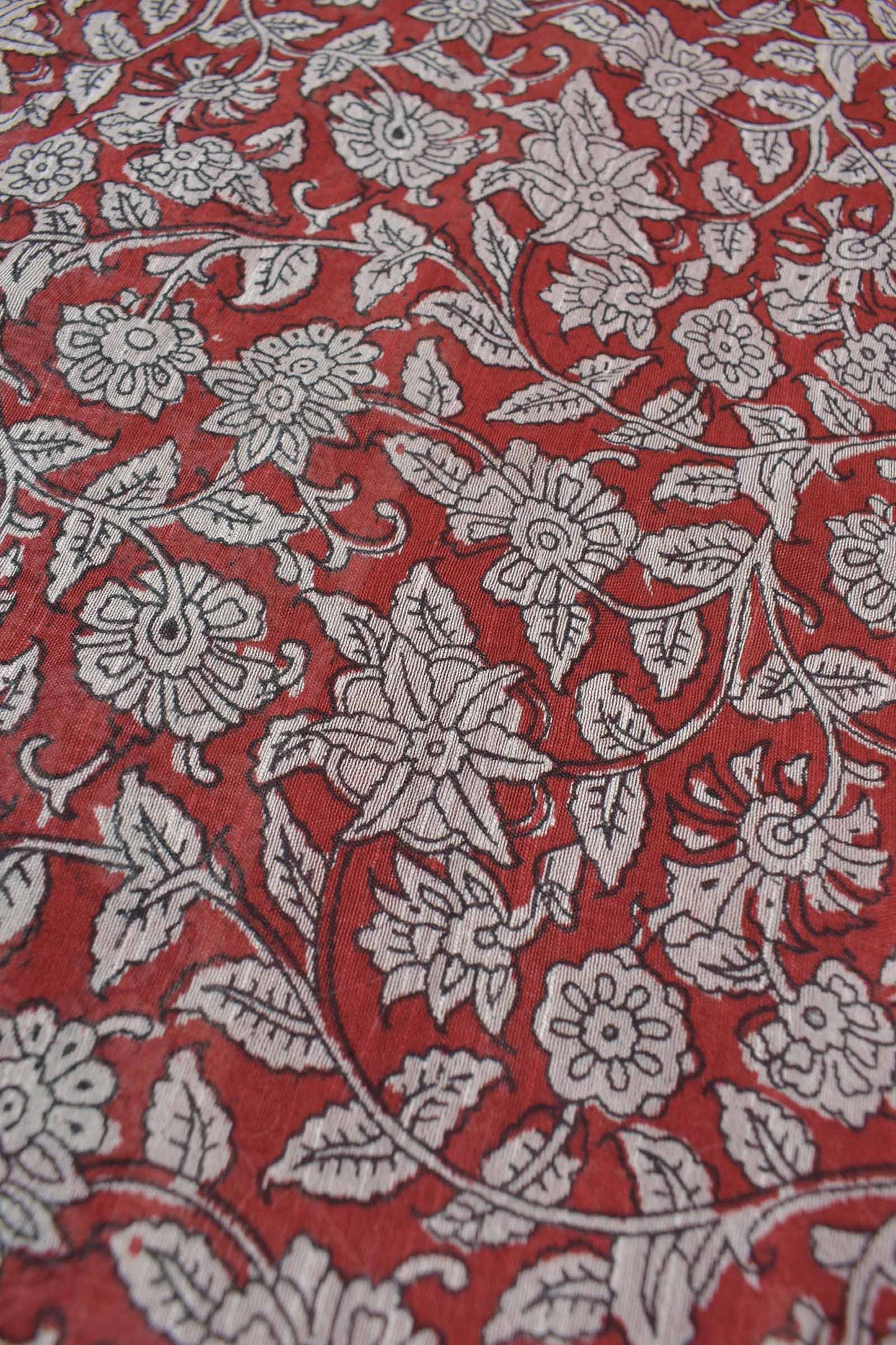 Red Bengal Cotton Floral Kalamkari Style Zari Border Saree