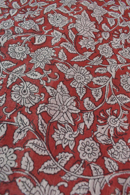 Red Bengal Cotton Floral Kalamkari Style Zari Border Saree