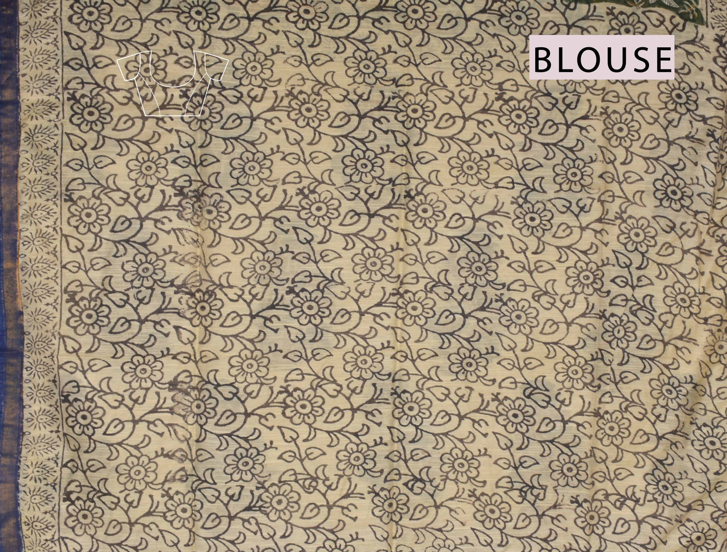 Green Bengal Cotton Floral Kalamkari Style Zari Border Saree