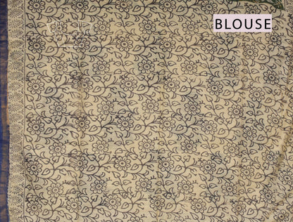 Green Bengal Cotton Floral Kalamkari Style Zari Border Saree