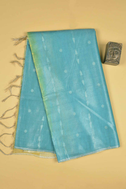 Blue Semi Linen Dots and Darts Tissue Style Saree