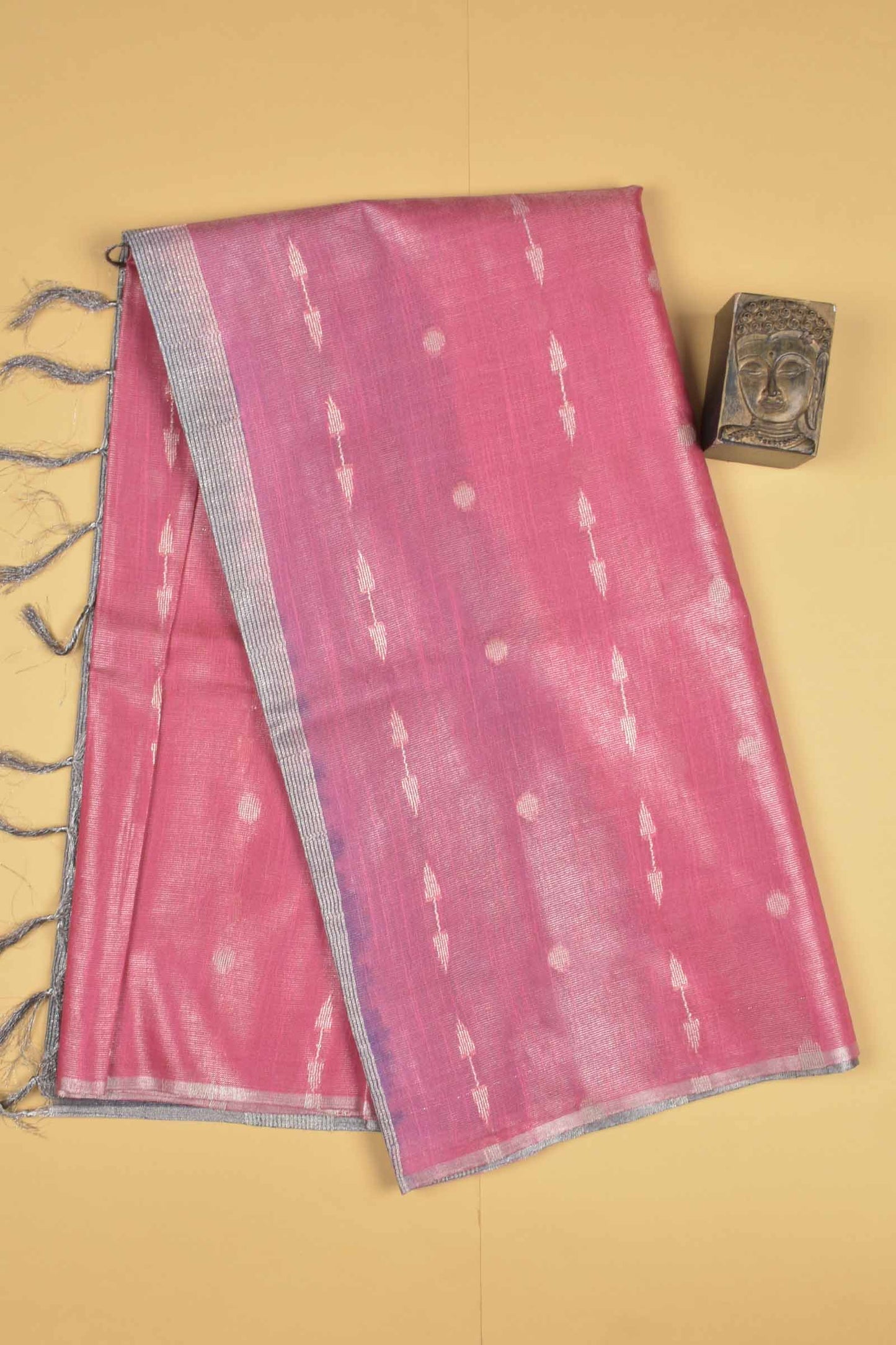 Pink Semi Linen Dots and Darts Tissue Style Saree