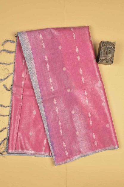 Pink Semi Linen Dots and Darts Tissue Style Saree
