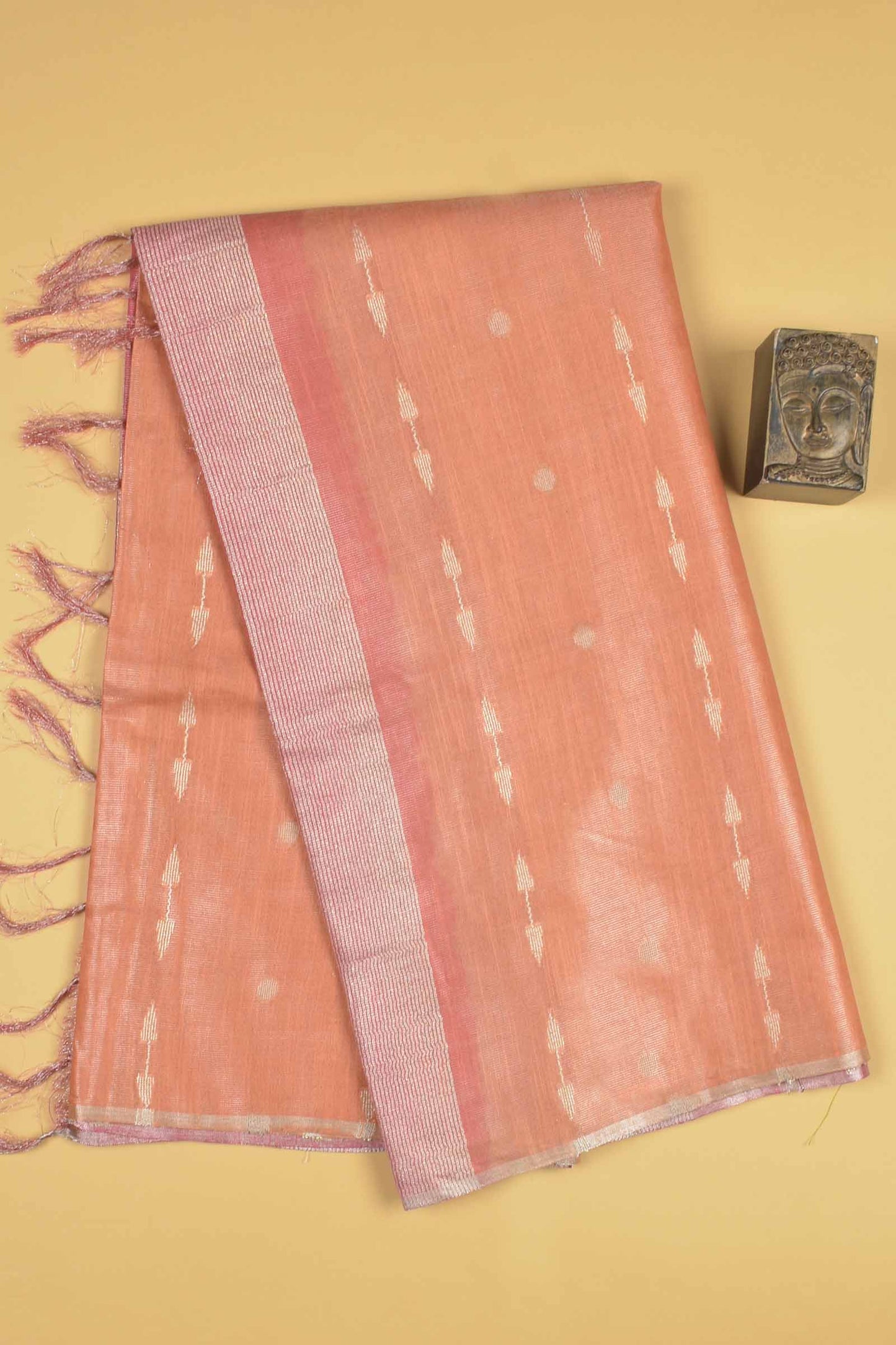 Light Orange Semi Linen Dots and Darts Tissue Style Saree