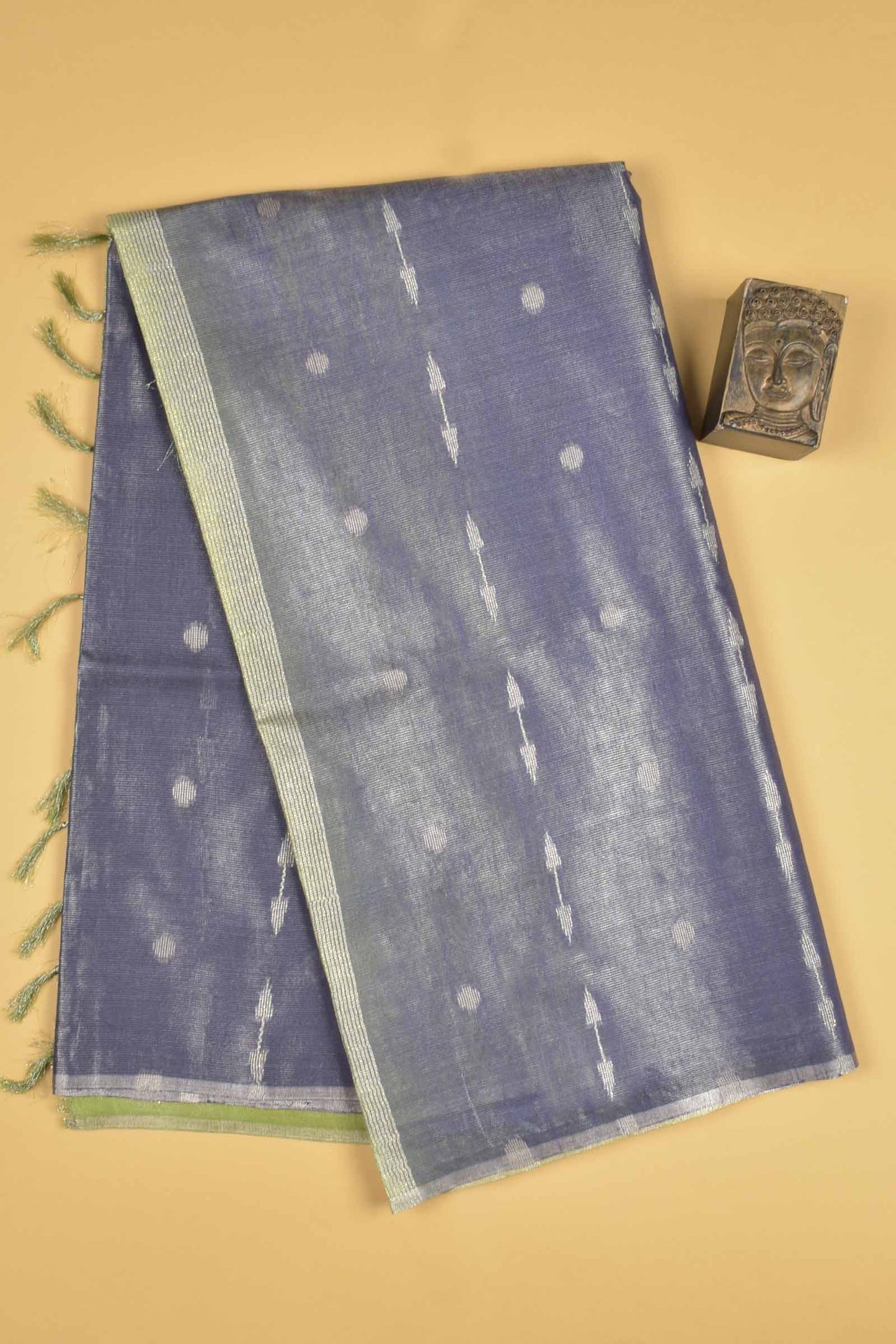 Blue Semi Linen Dots and Darts Tissue Style Saree