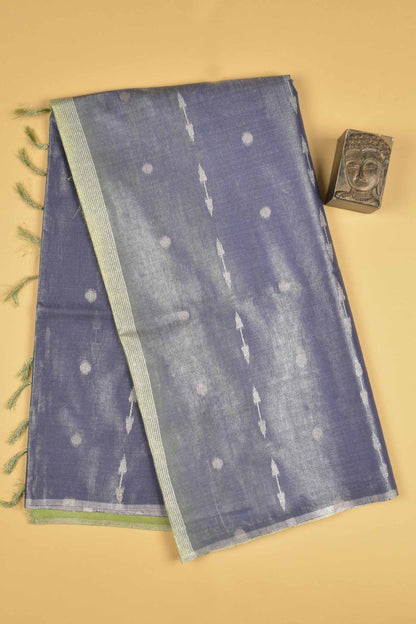 Blue Semi Linen Dots and Darts Tissue Style Saree