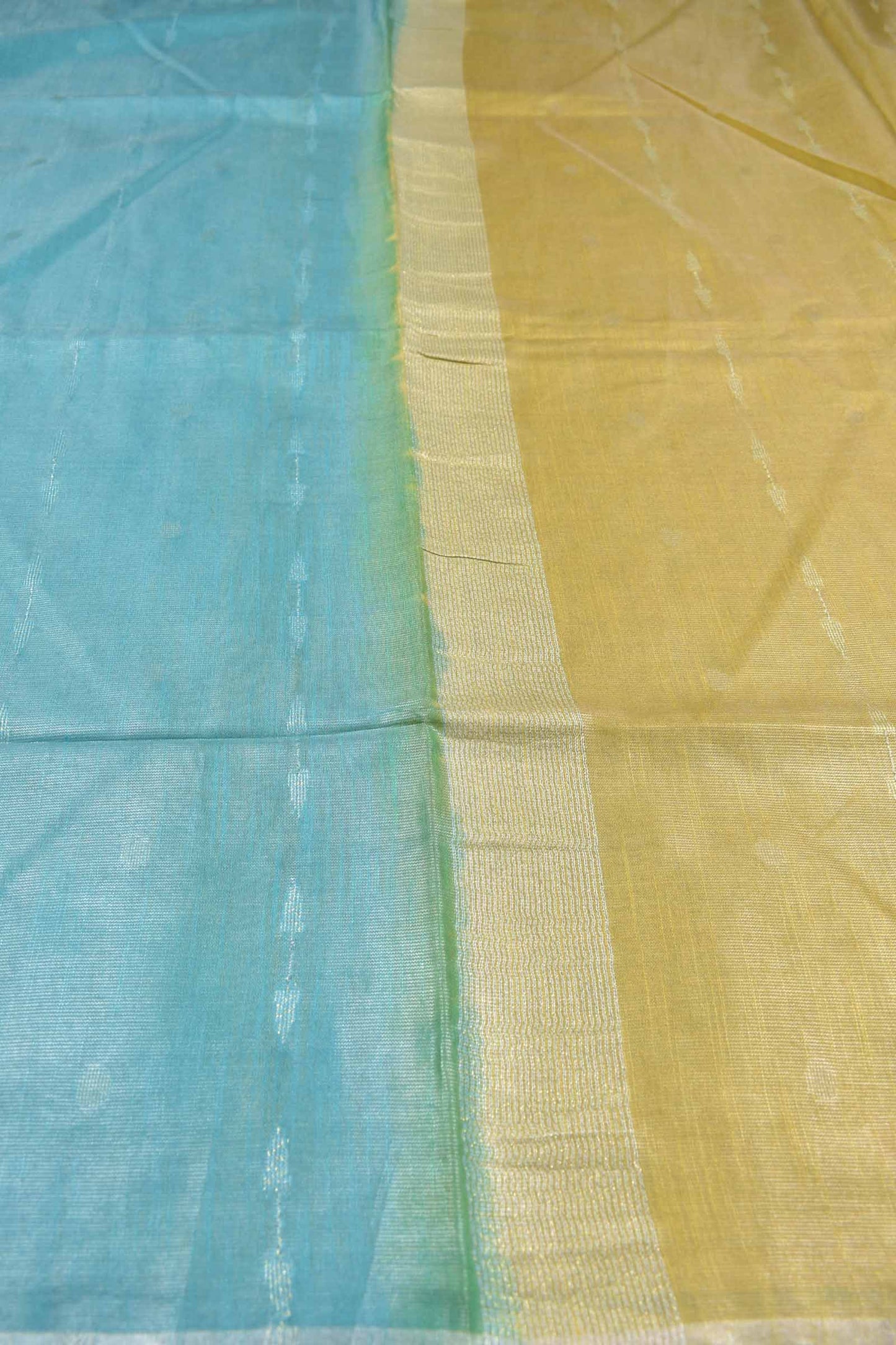 Blue Semi Linen Dots and Darts Tissue Style Saree