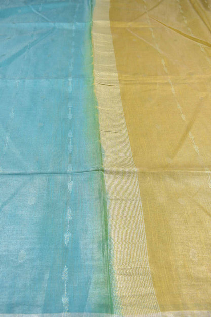 Blue Semi Linen Dots and Darts Tissue Style Saree