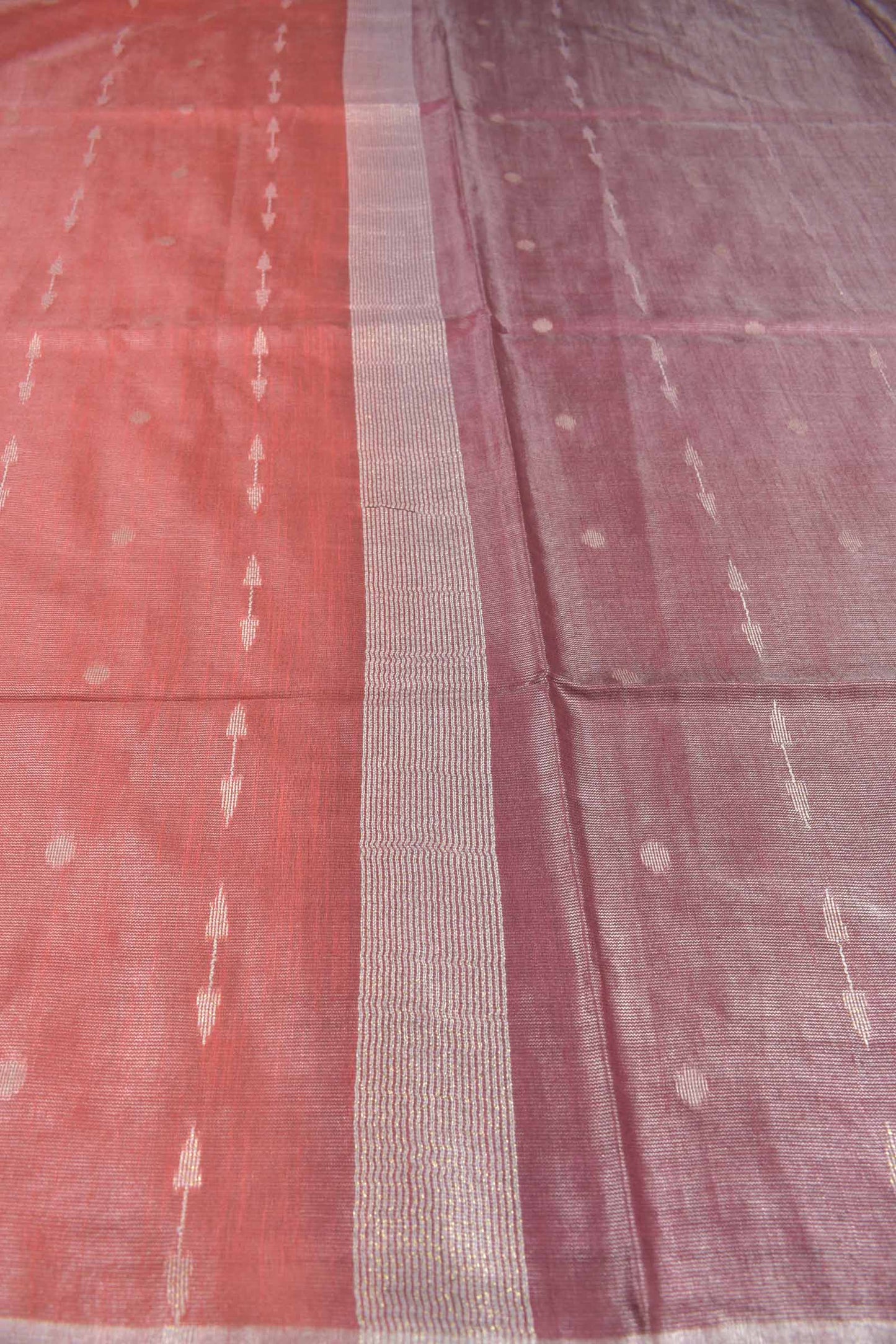 Light Red Semi Linen Dots and Darts Tissue Style Saree