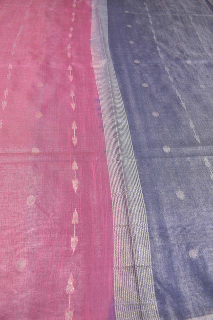 Pink Semi Linen Dots and Darts Tissue Style Saree