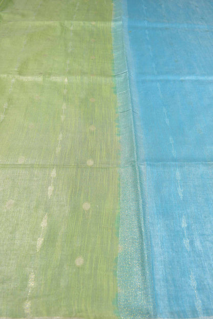 Green Semi Linen Dots and Darts Tissue Style Saree