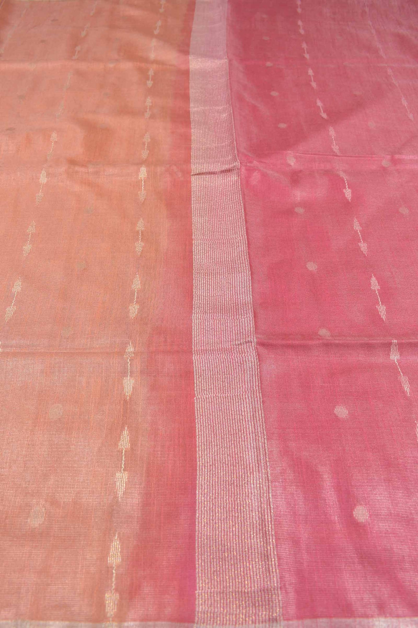 Light Orange Semi Linen Dots and Darts Tissue Style Saree