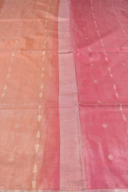 Light Orange Semi Linen Dots and Darts Tissue Style Saree